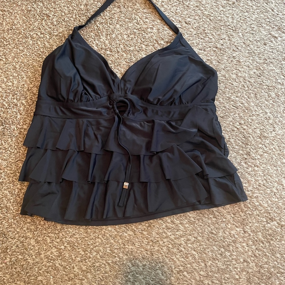 Catalina Black Ruffled Tie Front Camisole